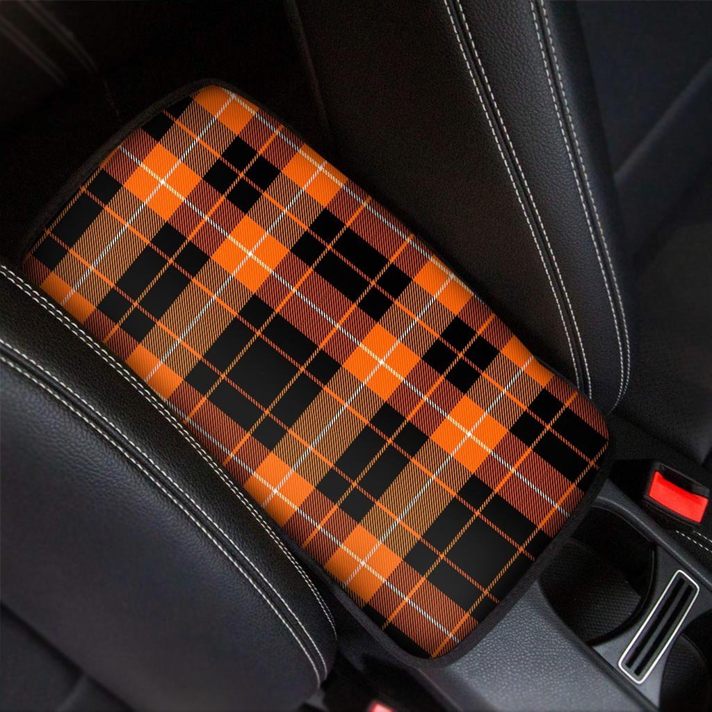 Orange Plaid Tartan Car Console Cover-grizzshop