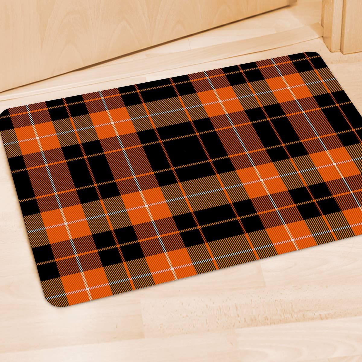 Orange Plaid Tartan Door Mat-grizzshop