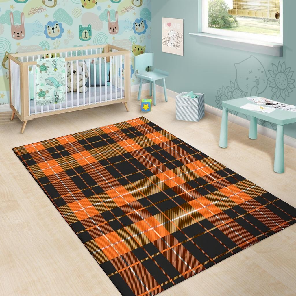 Orange Plaid Tartan Floor Mat-grizzshop