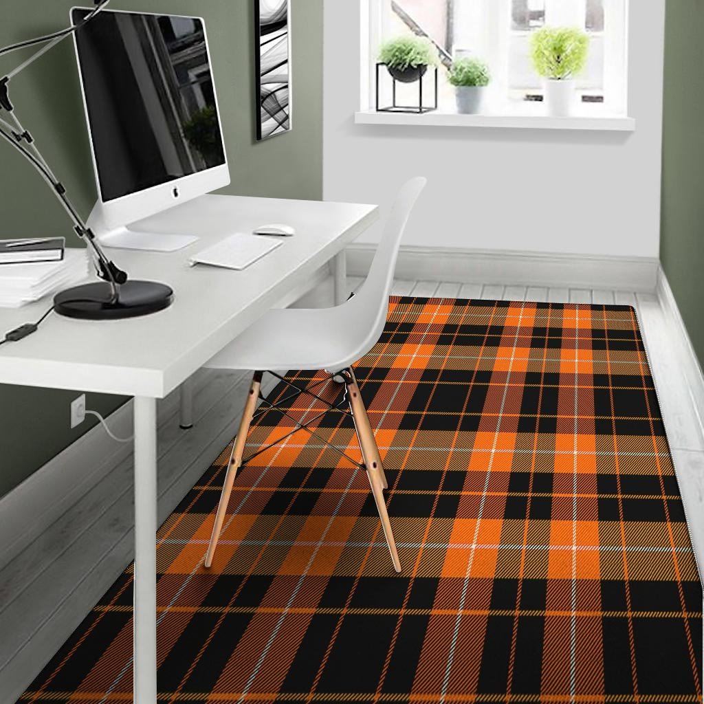 Orange Plaid Tartan Floor Mat-grizzshop