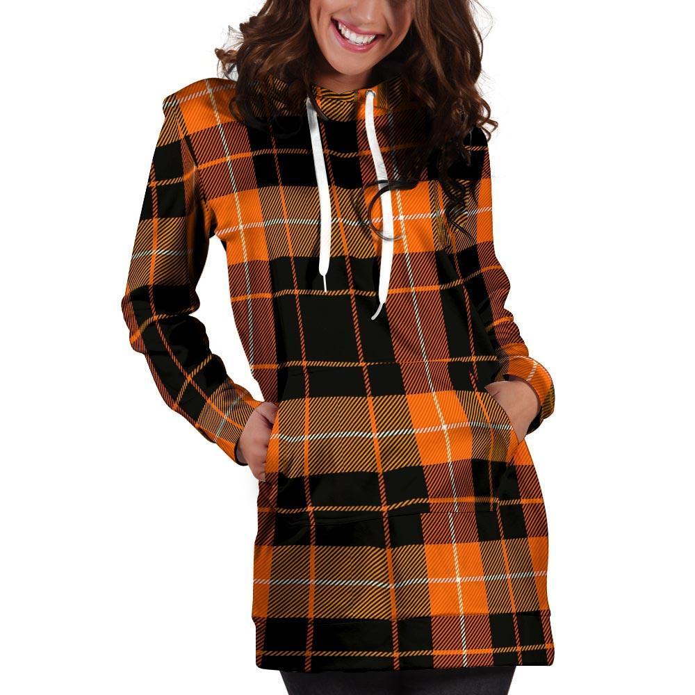 Orange Plaid Tartan Hoodie Dress-grizzshop