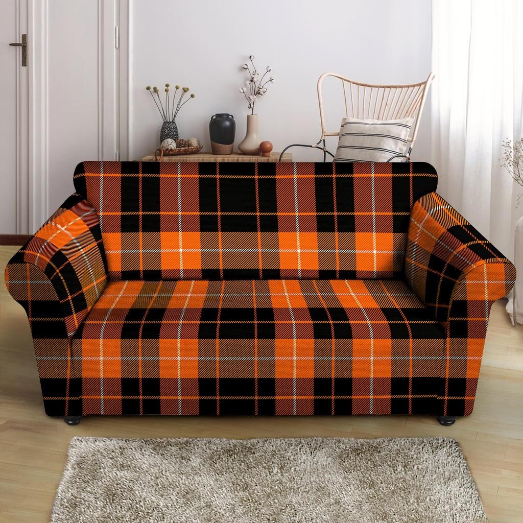 Orange Plaid Tartan Loveseat Cover-grizzshop