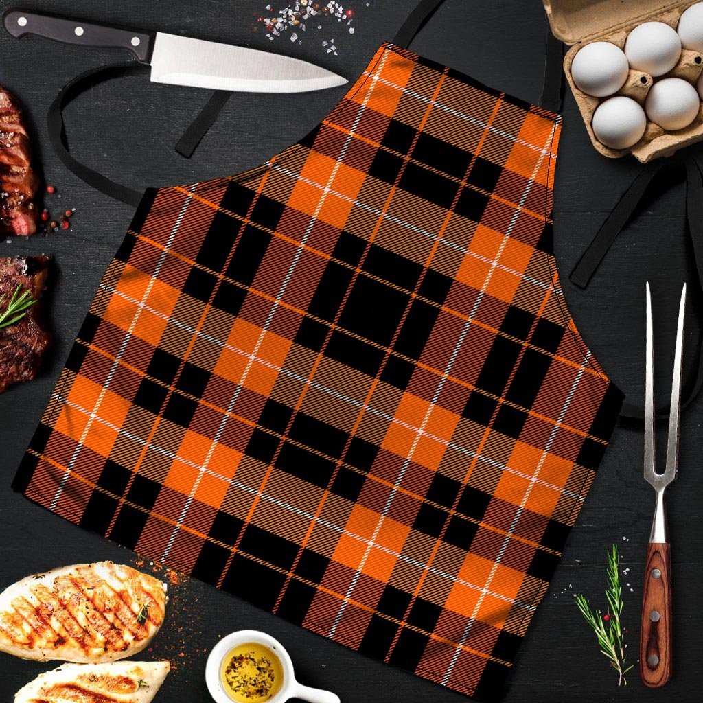 Orange Plaid Tartan Men's Apron-grizzshop