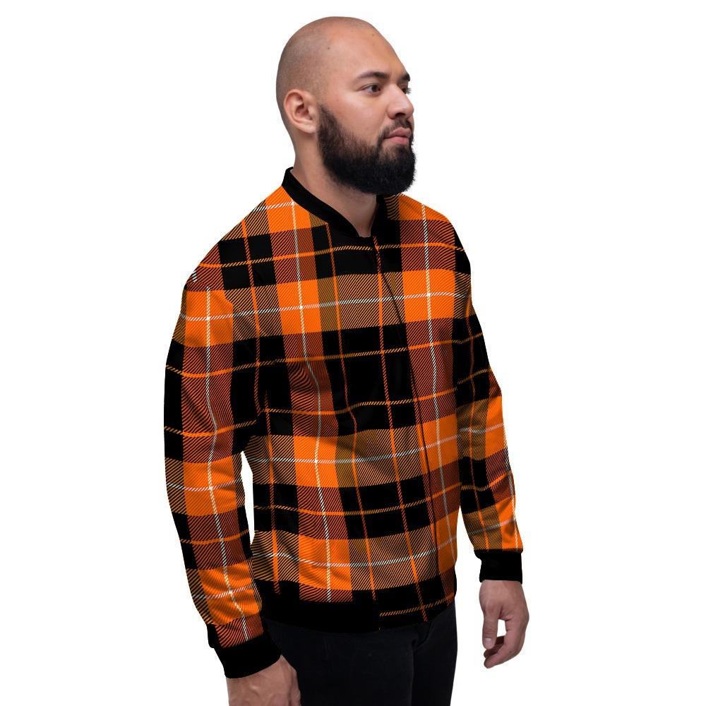 Orange Plaid Tartan Men's Bomber Jacket-grizzshop