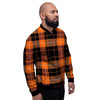 Orange Plaid Tartan Men's Bomber Jacket-grizzshop