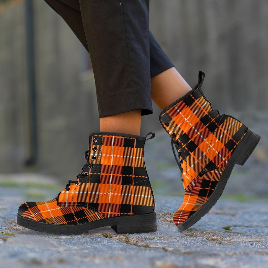 Orange Plaid Tartan Men's Boots-grizzshop