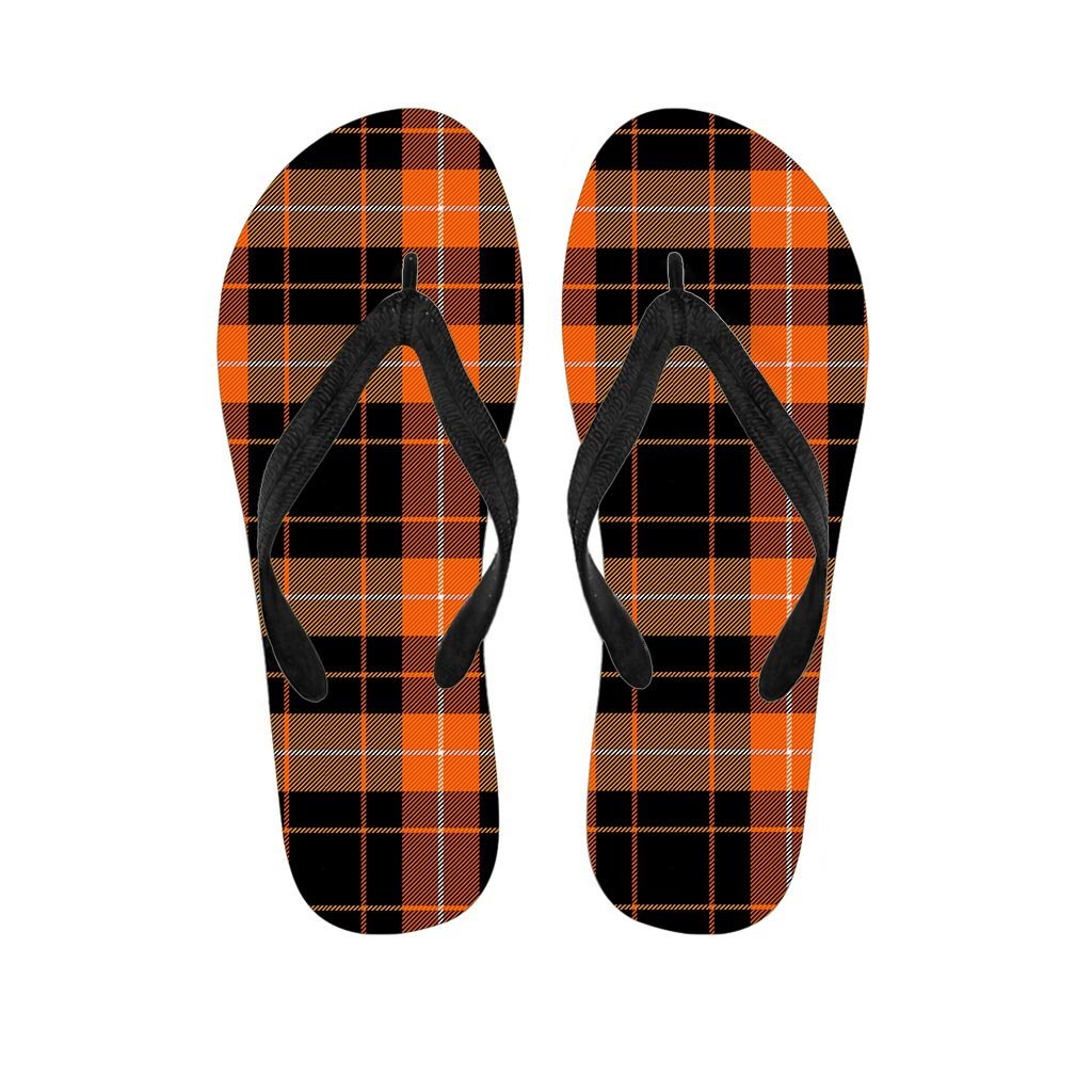 Orange Plaid Tartan Men's Flip Flops-grizzshop