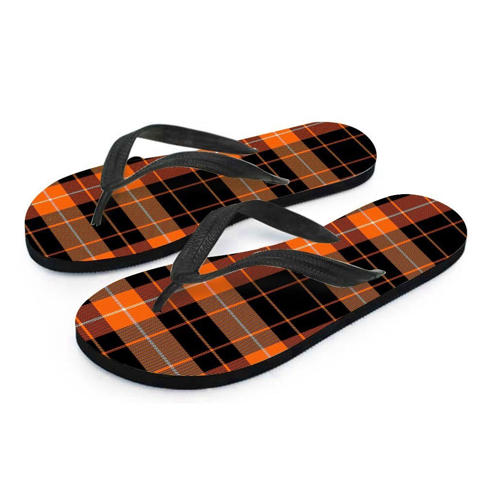 Orange Plaid Tartan Men's Flip Flops-grizzshop