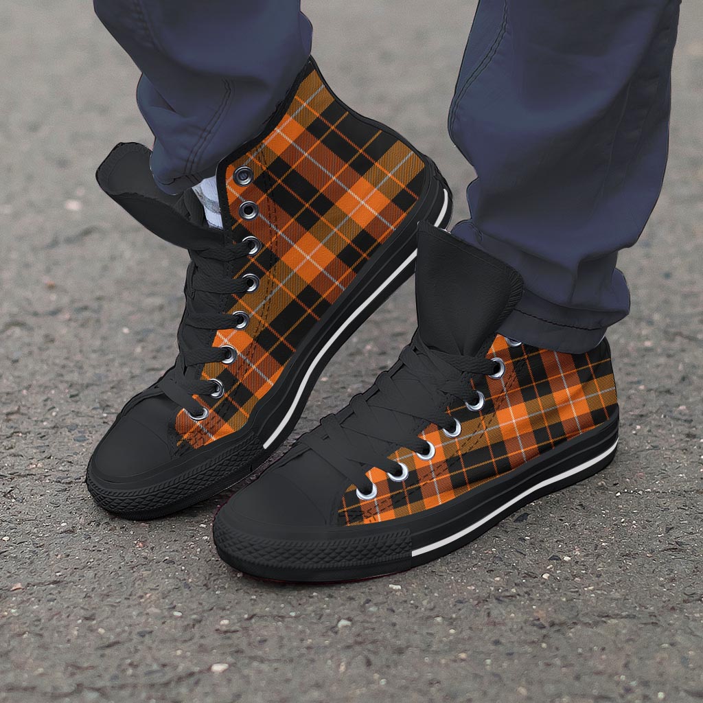 Orange Plaid Tartan Men's High Top Shoes-grizzshop