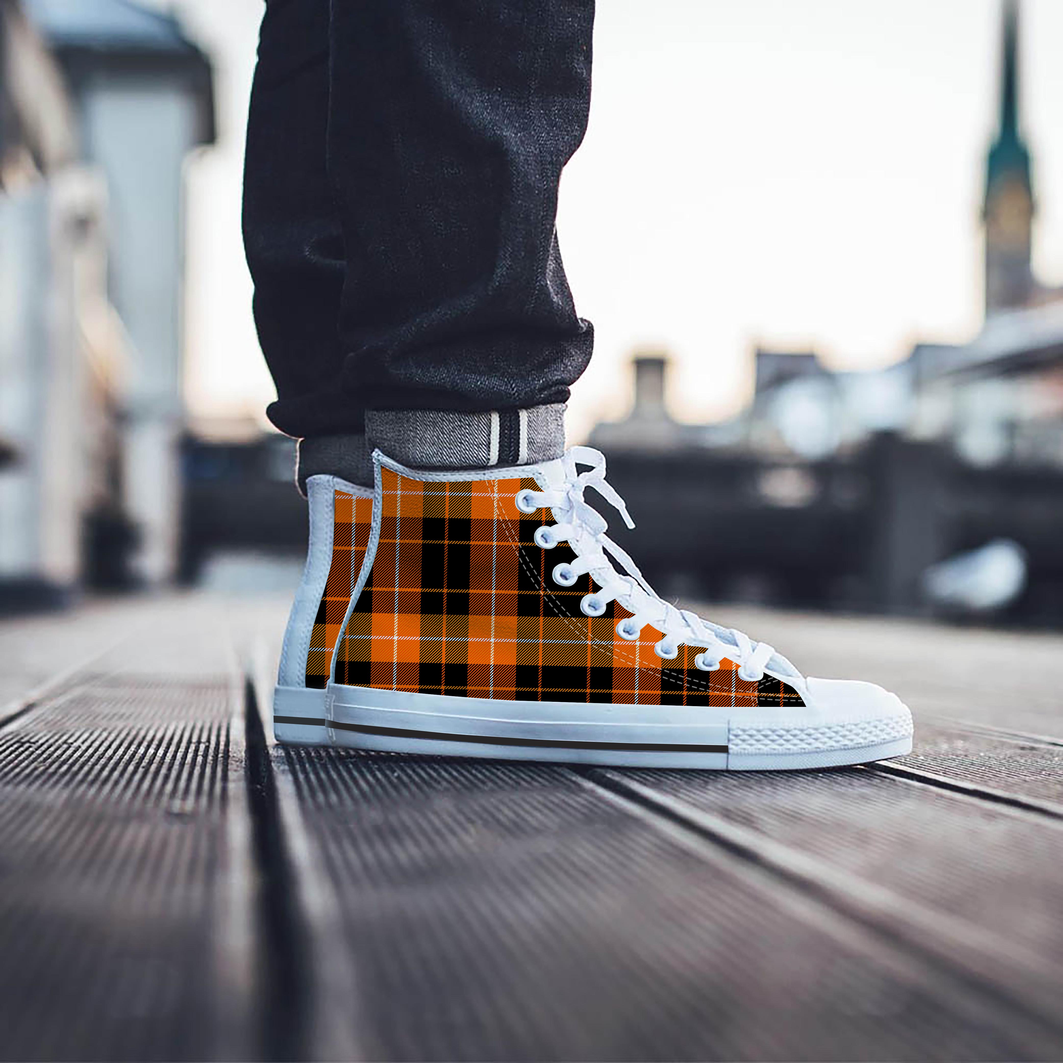 Orange Plaid Tartan Men's High Top Shoes-grizzshop