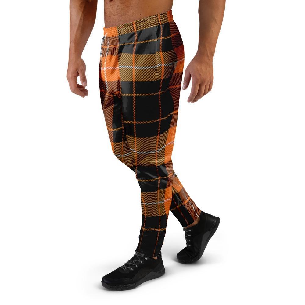 Orange Plaid Tartan Men's Joggers-grizzshop