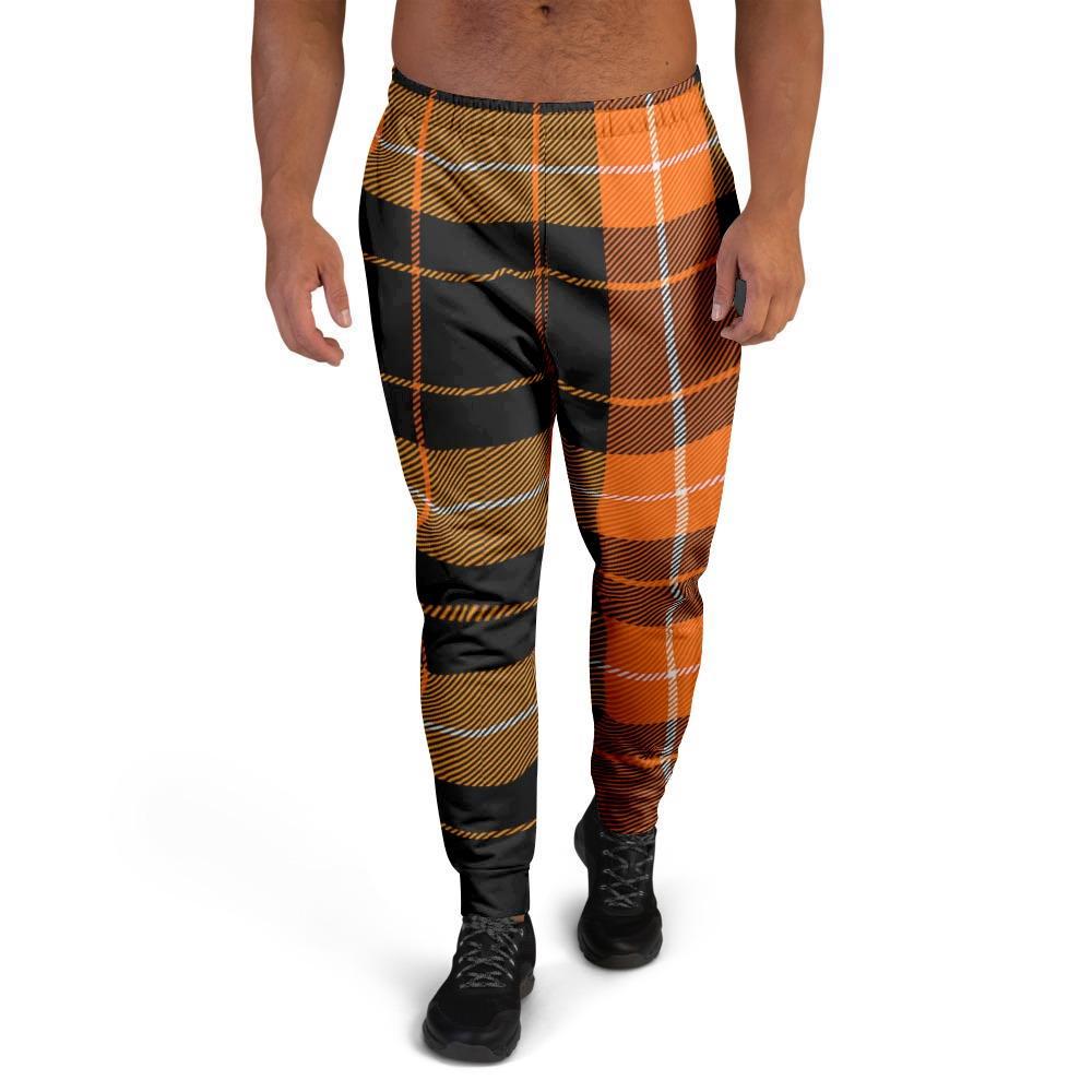 Orange Plaid Tartan Men's Joggers-grizzshop