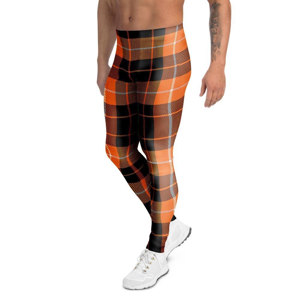 Orange Plaid Tartan Men's Leggings-grizzshop