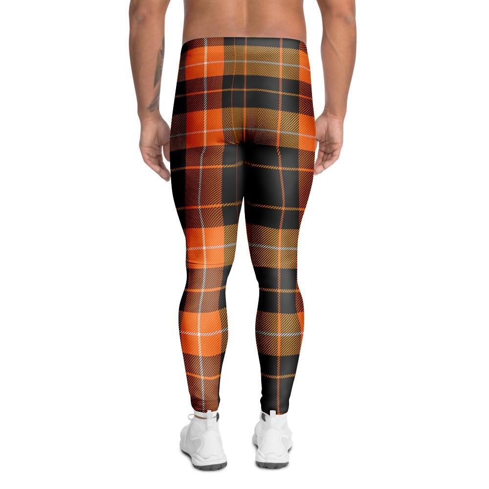 Orange Plaid Tartan Men's Leggings-grizzshop