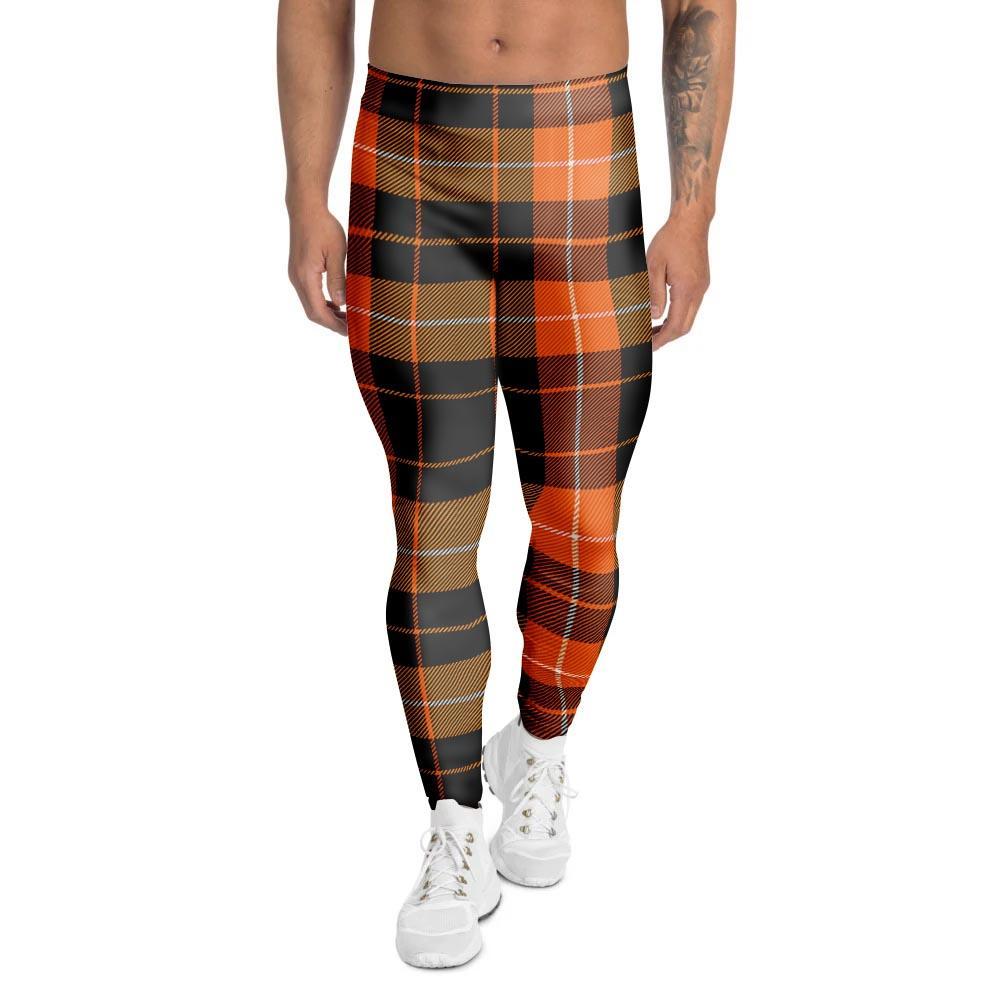 Orange Plaid Tartan Men's Leggings-grizzshop