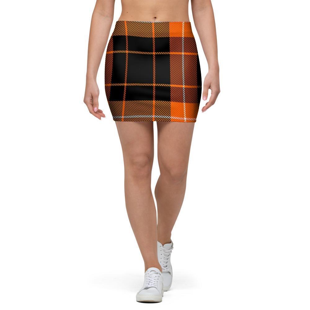 Orange Plaid Tartan Mini Skirt-grizzshop