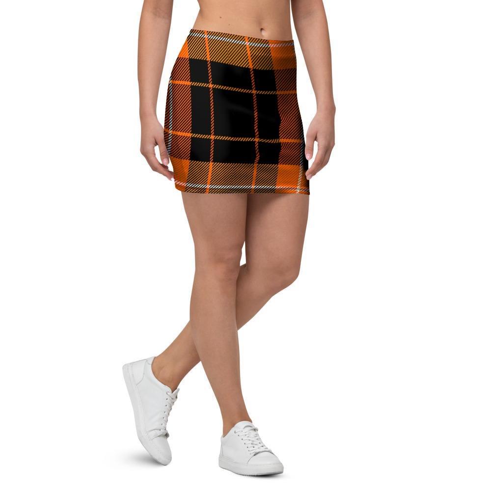 Orange Plaid Tartan Mini Skirt-grizzshop