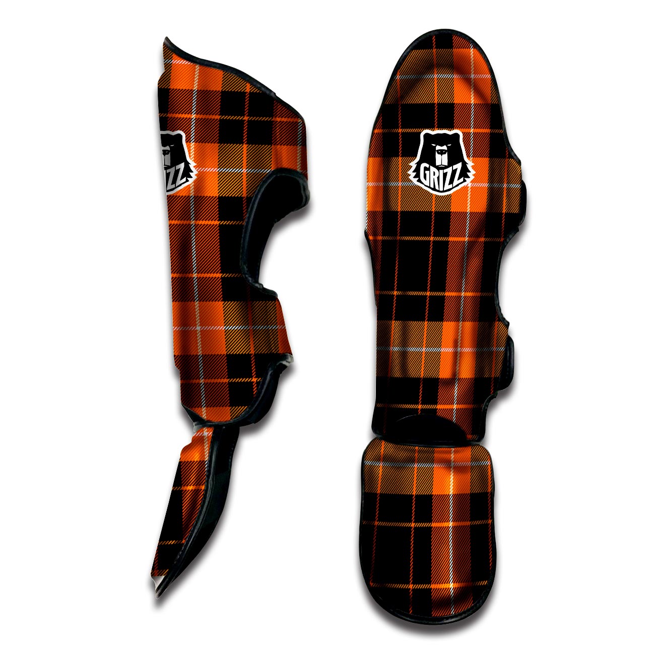 Orange Plaid Tartan Muay Thai Shin Guard-grizzshop