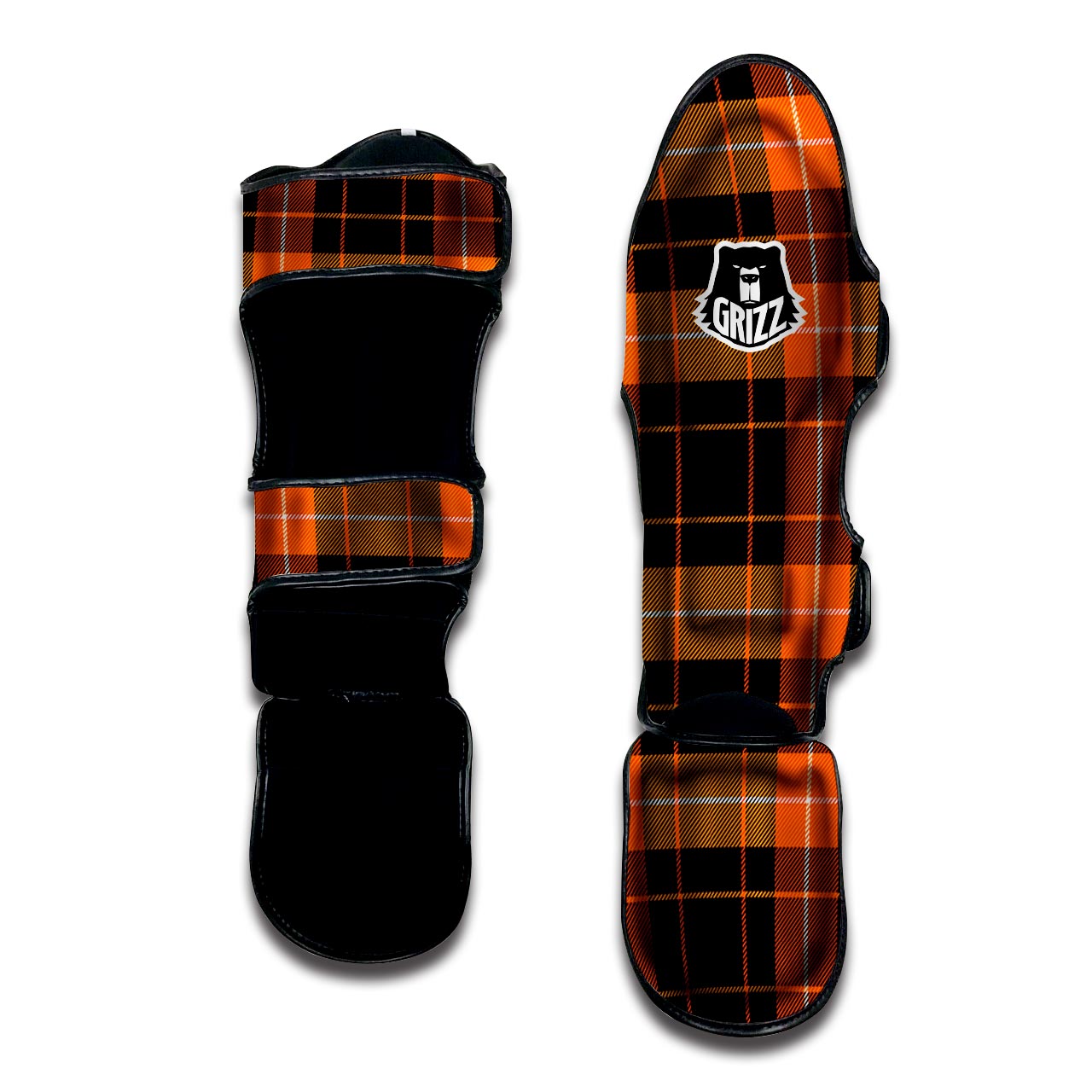 Orange Plaid Tartan Muay Thai Shin Guard-grizzshop