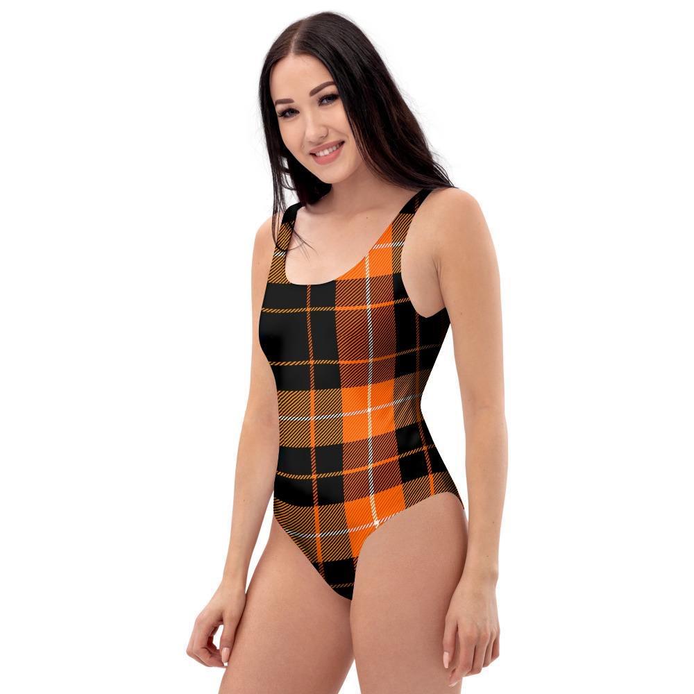 Orange Plaid Tartan One Piece Swimsuite-grizzshop