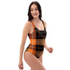 Orange Plaid Tartan One Piece Swimsuite-grizzshop