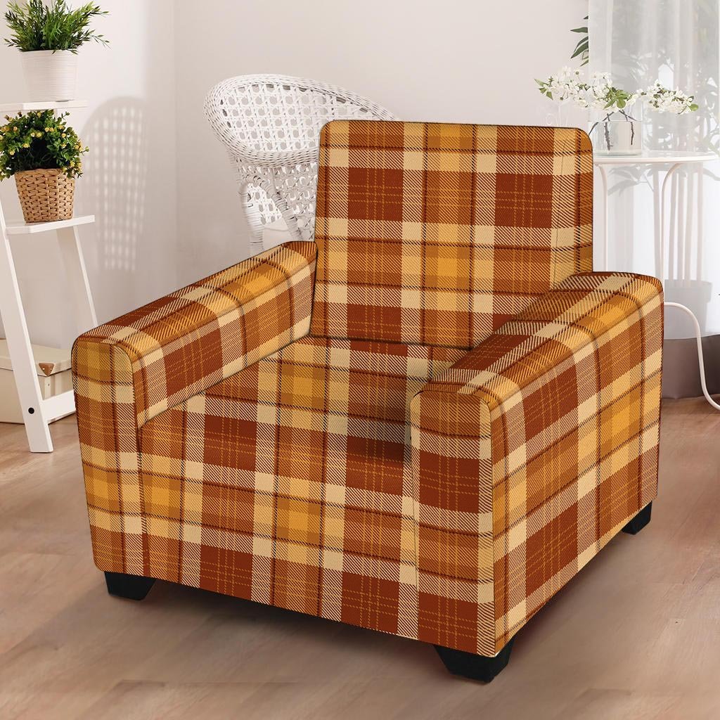 Orange Plaid Tartan Print Armchair Cover-grizzshop