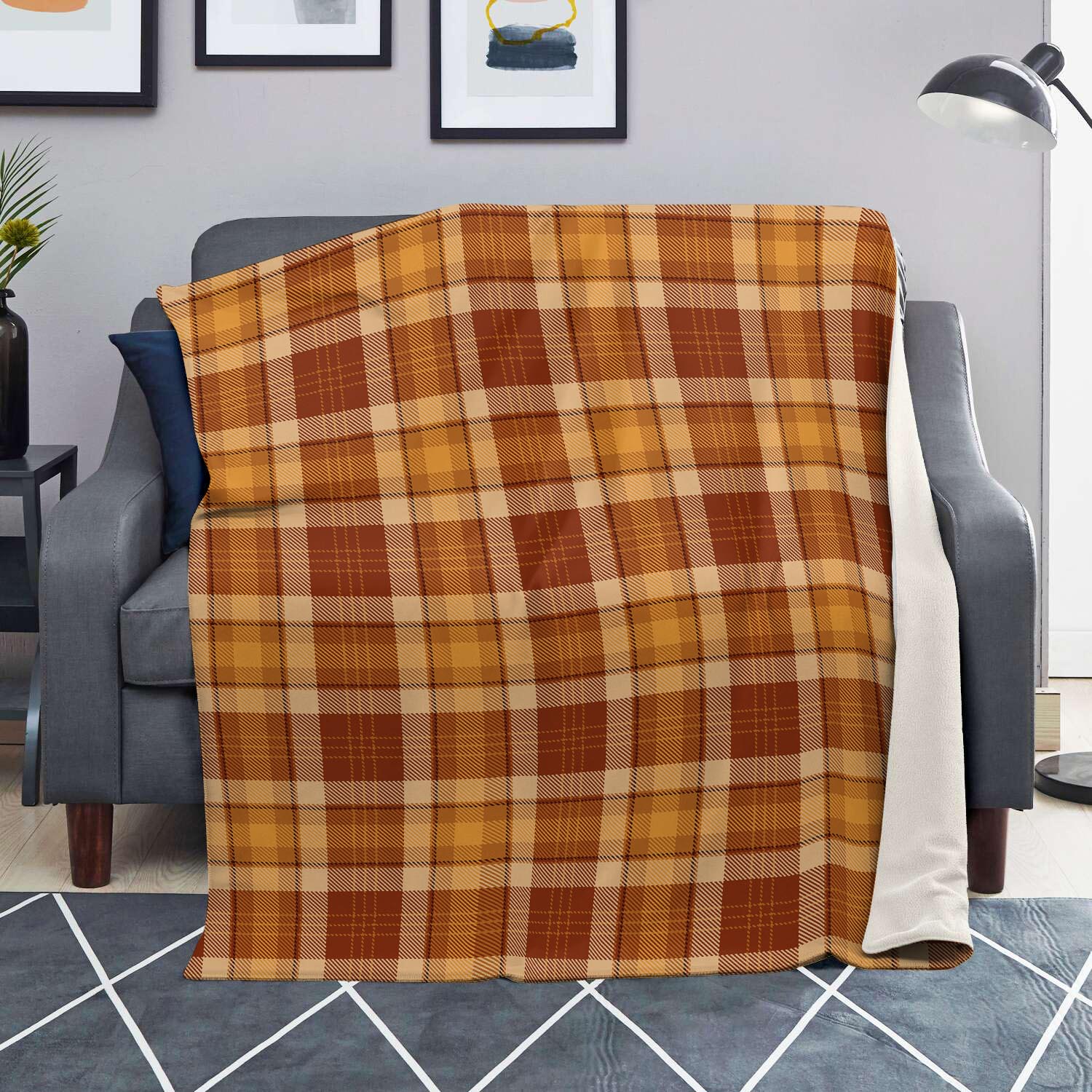 Orange Plaid Tartan Print Blanket-grizzshop