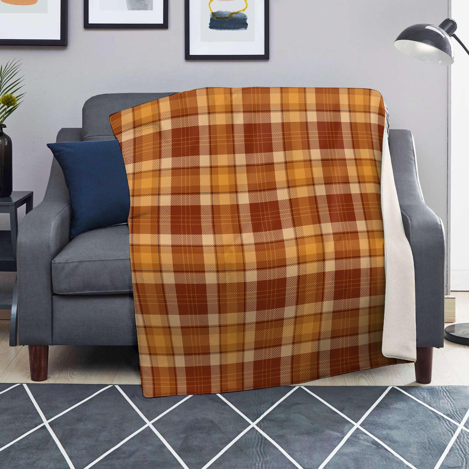 Orange Plaid Tartan Print Blanket-grizzshop