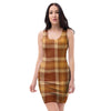 Orange Plaid Tartan Print Bodycon Dress-grizzshop