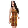 Orange Plaid Tartan Print Bodycon Dress-grizzshop