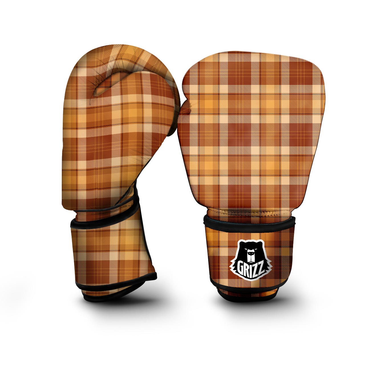 Orange Plaid Tartan Print Boxing Gloves-grizzshop