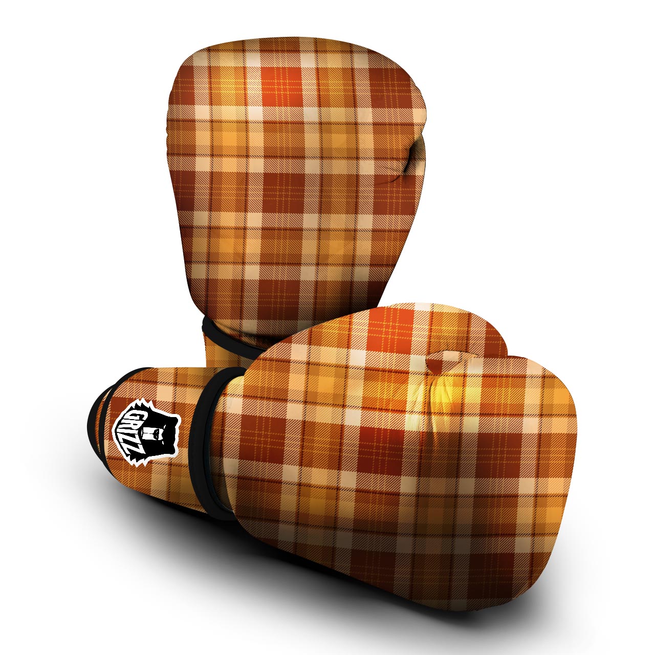 Orange Plaid Tartan Print Boxing Gloves-grizzshop