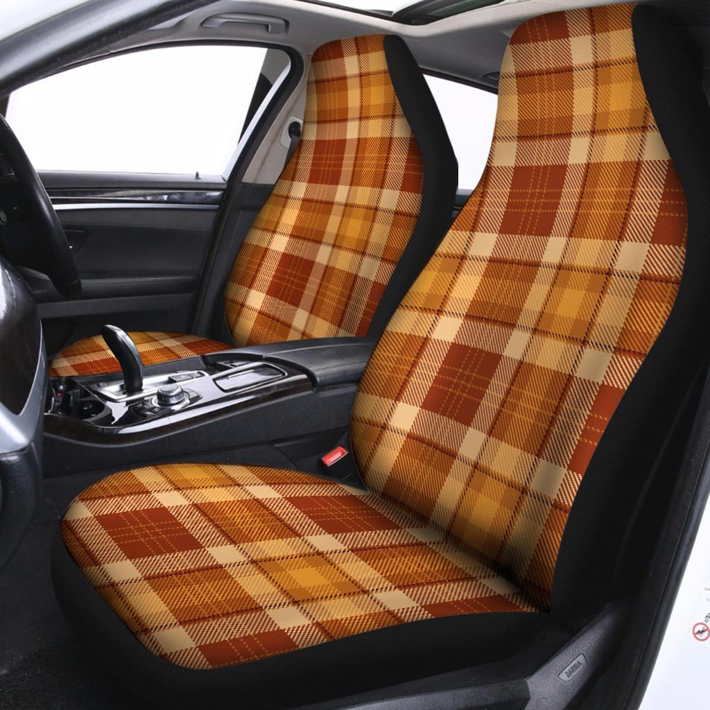 Orange Plaid Tartan Print Car Seat Covers-grizzshop