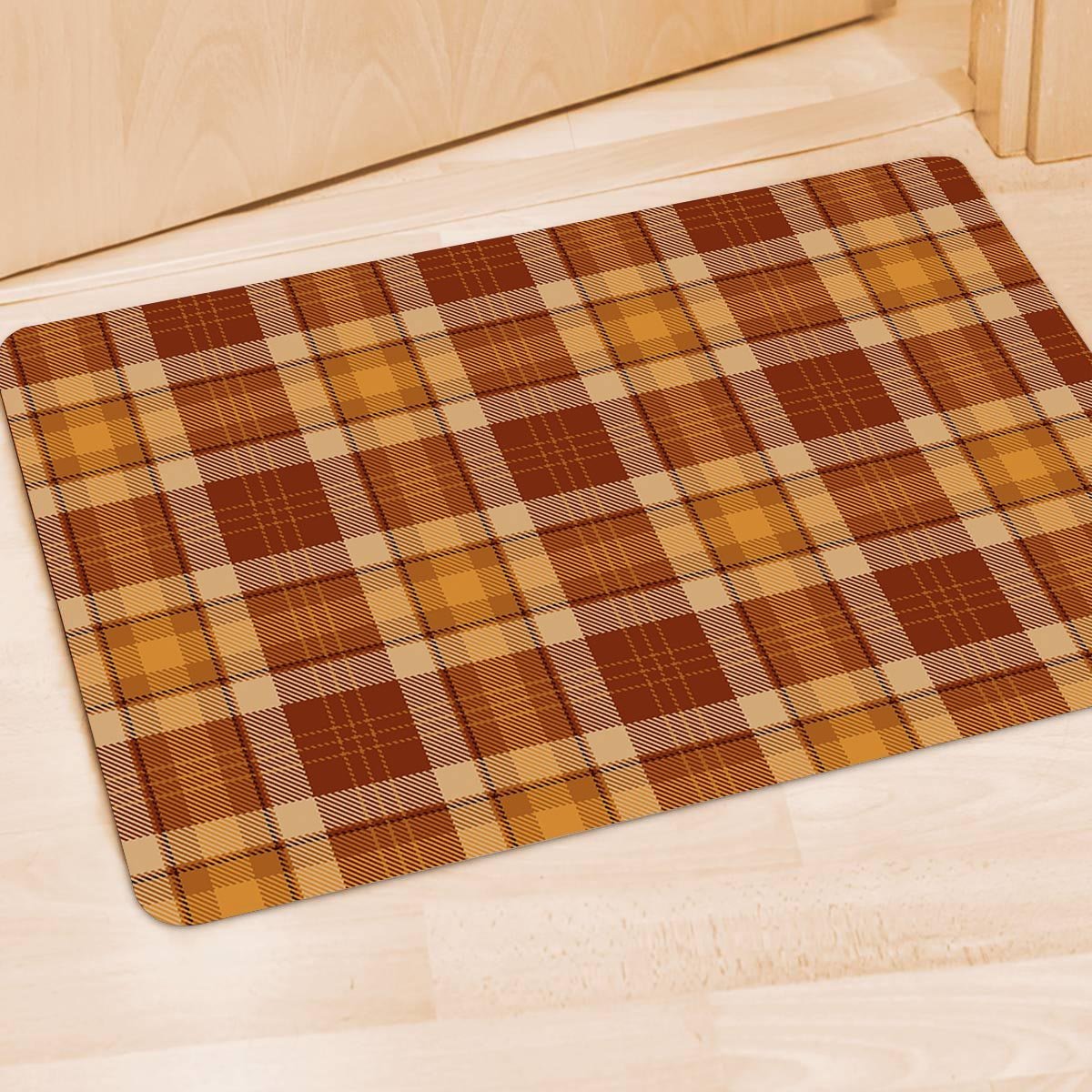 Orange Plaid Tartan Print Door Mat-grizzshop