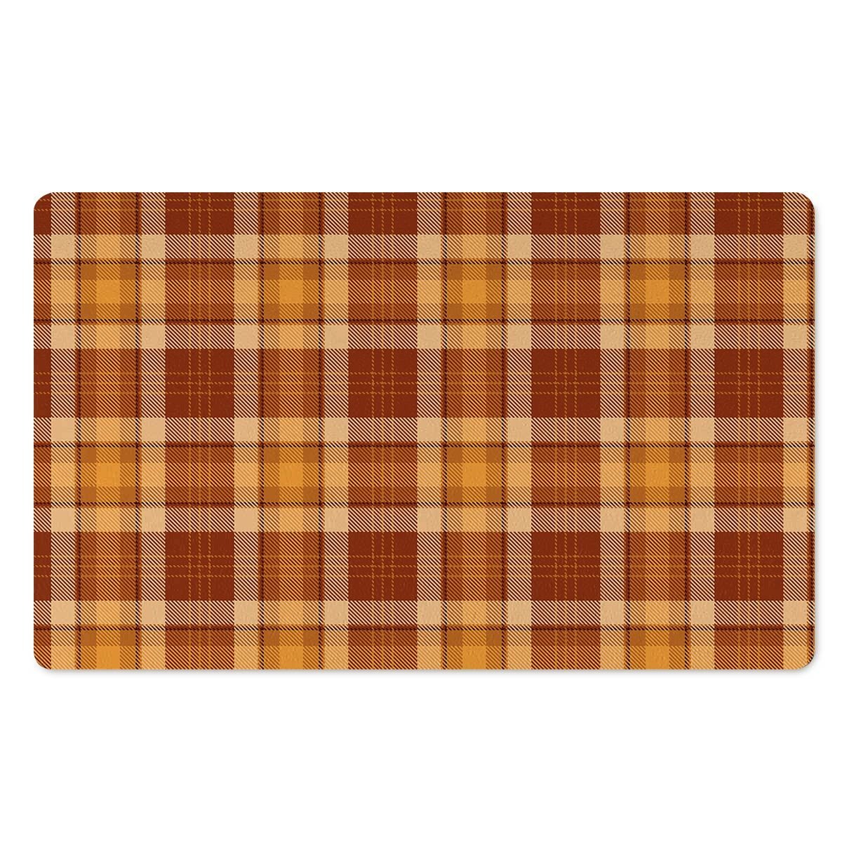 Orange Plaid Tartan Print Door Mat-grizzshop