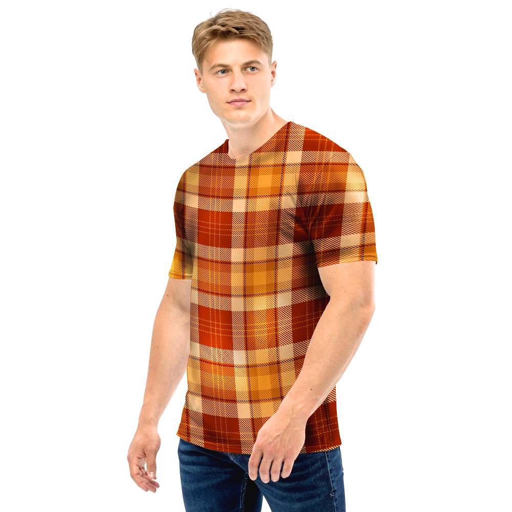 Orange Plaid Tartan Print Men T Shirt-grizzshop