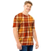 Orange Plaid Tartan Print Men T Shirt-grizzshop