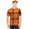 Orange Plaid Tartan Print Men T Shirt-grizzshop