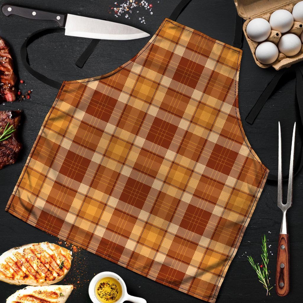 Orange Plaid Tartan Print Men's Apron-grizzshop