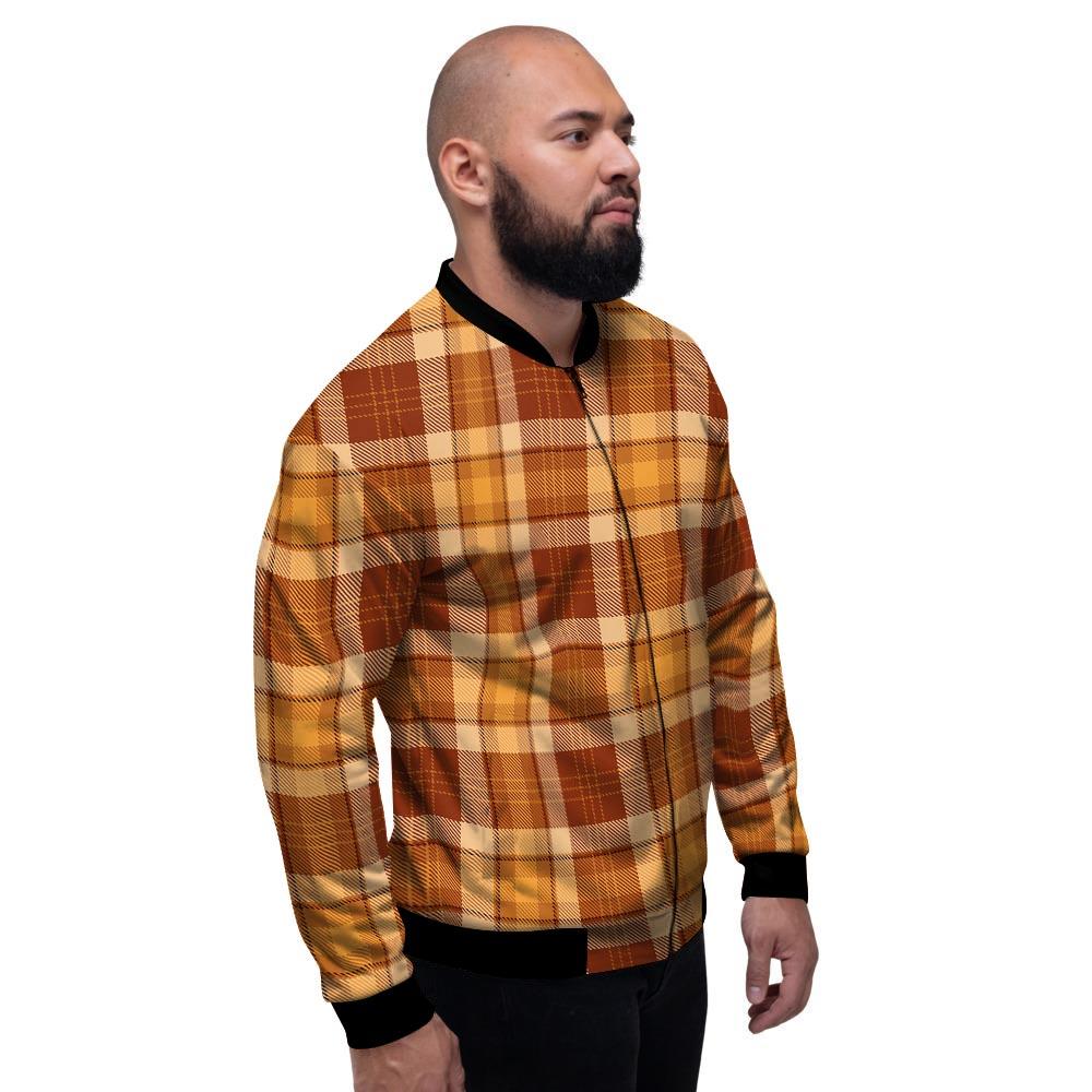 Orange Plaid Tartan Print Men's Bomber Jacket-grizzshop