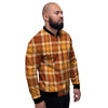 Orange Plaid Tartan Print Men's Bomber Jacket-grizzshop