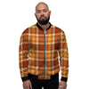 Orange Plaid Tartan Print Men's Bomber Jacket-grizzshop