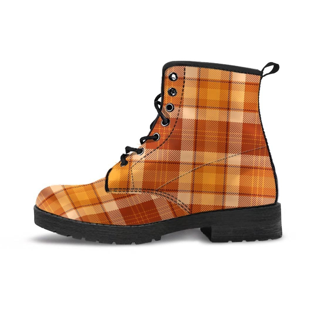 Orange Plaid Tartan Print Men's Boots-grizzshop