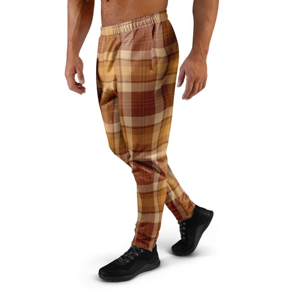 Orange Plaid Tartan Print Men's Joggers-grizzshop