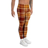 Orange Plaid Tartan Print Men's Leggings-grizzshop