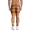 Orange Plaid Tartan Print Men's Leggings-grizzshop