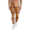 Orange Plaid Tartan Print Men's Leggings-grizzshop