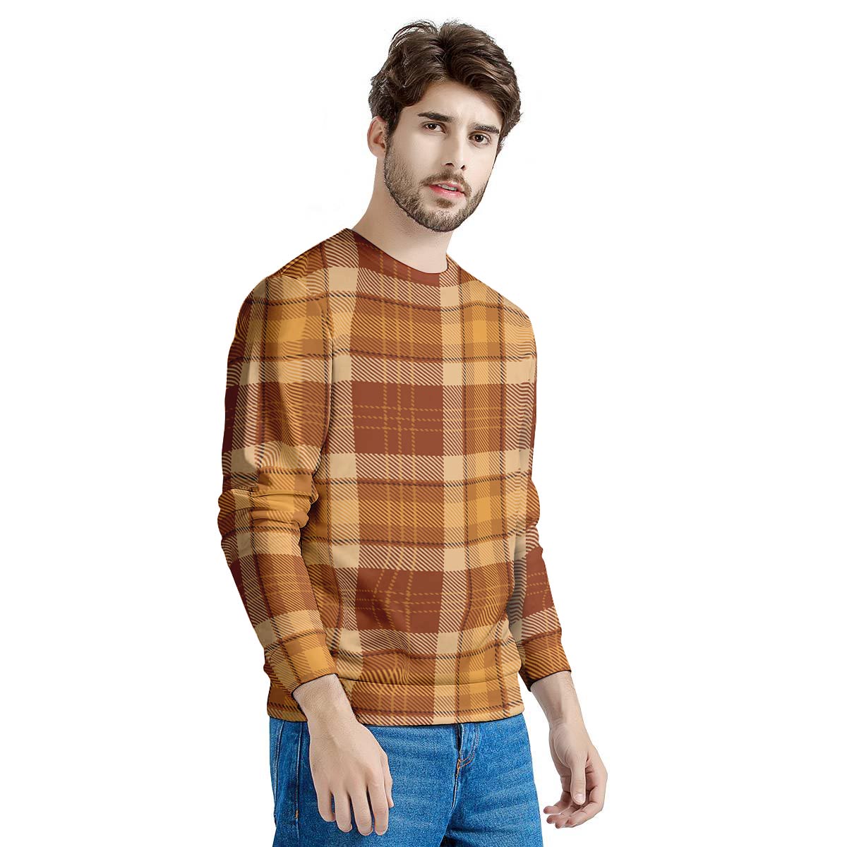 Orange Plaid Tartan Print Men's Sweatshirt-grizzshop