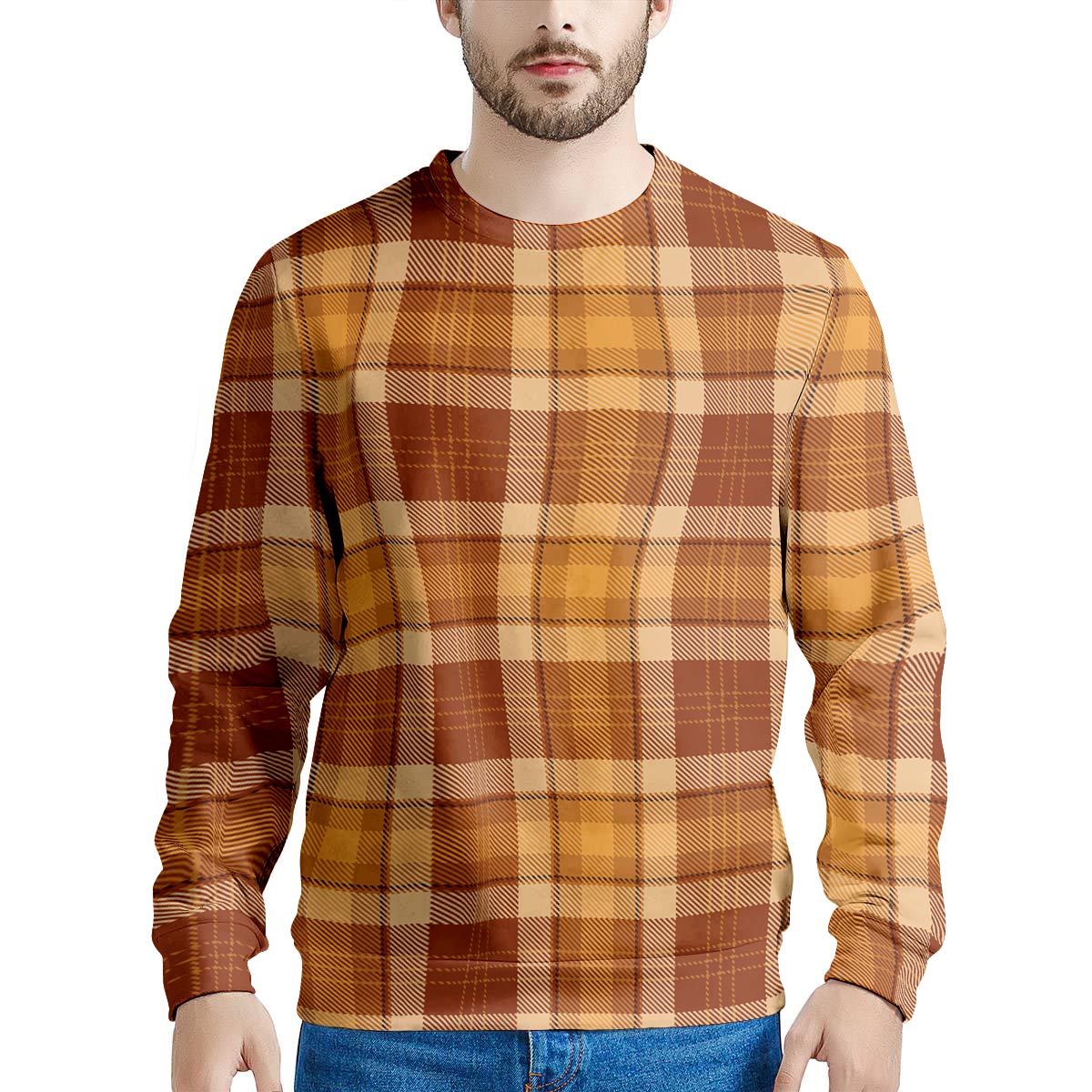 Orange Plaid Tartan Print Men's Sweatshirt-grizzshop