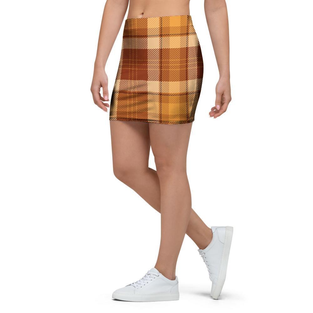 Orange Plaid Tartan Print Mini Skirt-grizzshop